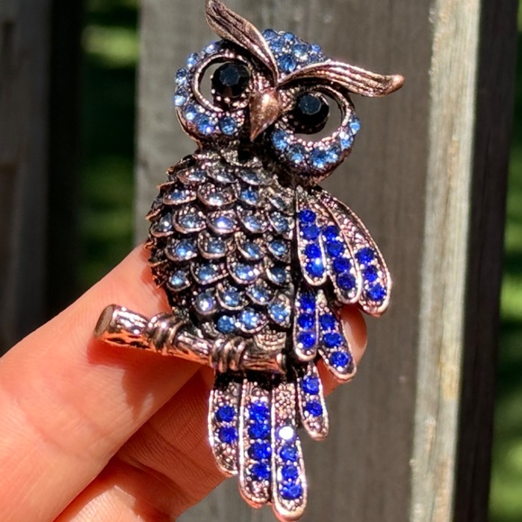 Owl Brooch Owl Pin Vintage Style Rhinestone Owl Brooch - Picture 5 of 8